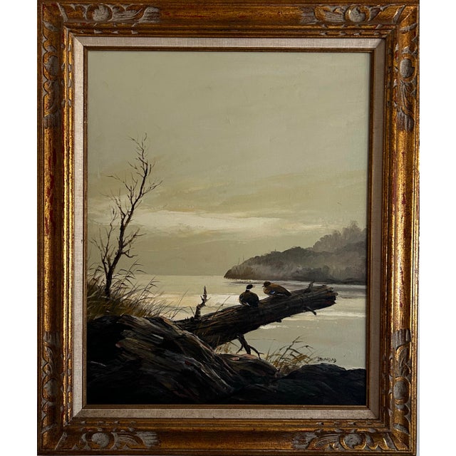 Impressionist Vintage 1970’s Landscape Oil on Canvas Painting of Ducks on Lake Signed Trinidad For Sale - Image 3 of 7