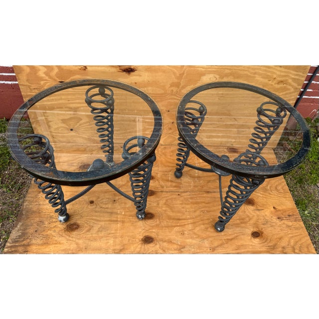 Late 20th Century Most Unusual Large Iron With Aluminum Feet Designer Spiral Leg Side Tables For Sale - Image 4 of 11