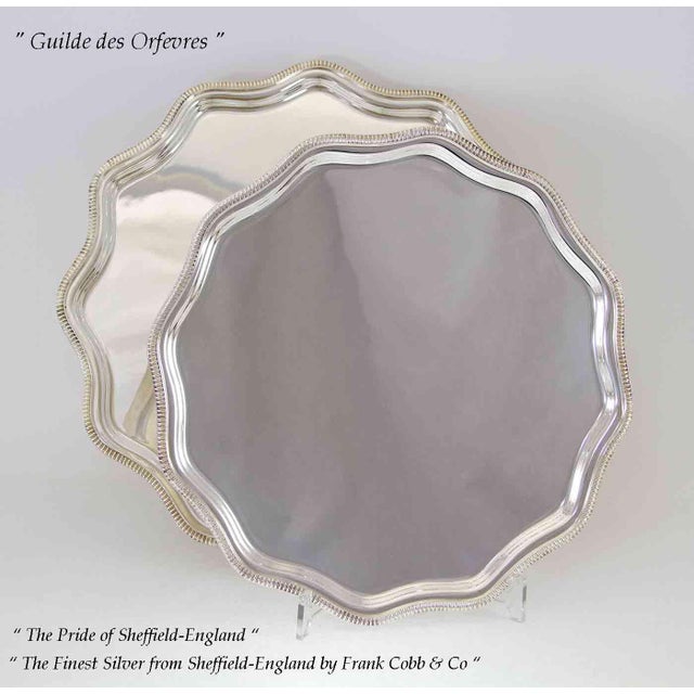 Metal 1970’s Vintage/New Set of 4 Silverplate Scallopped Edge Salvers, Gadroon Mount For Sale - Image 7 of 12