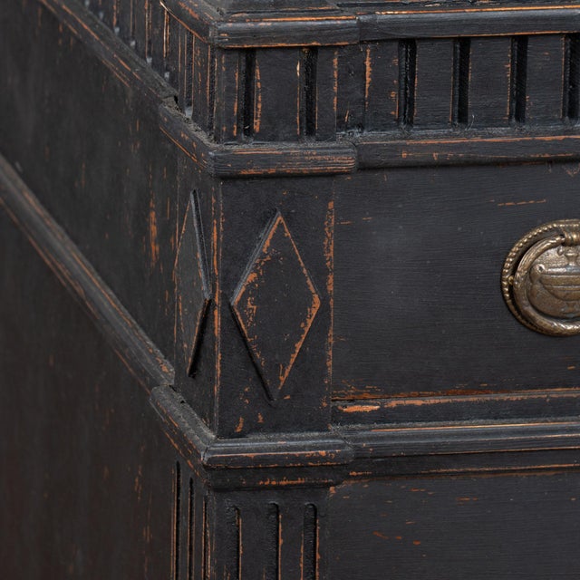 Pair, 19th Century Black Painted Swedish Gustavian Chest of Three Drawers For Sale - Image 12 of 18