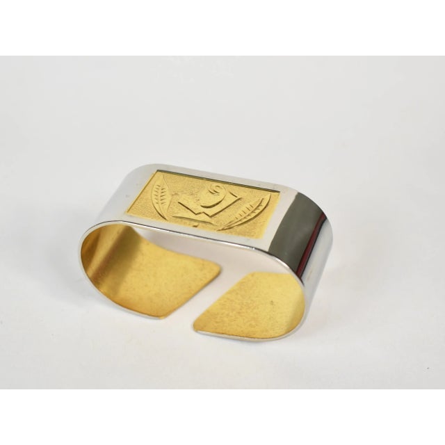 Metal Mid Century Metal Gold and Silver Napkin Rings With Rose Flower Design- Set of 6 For Sale - Image 7 of 8