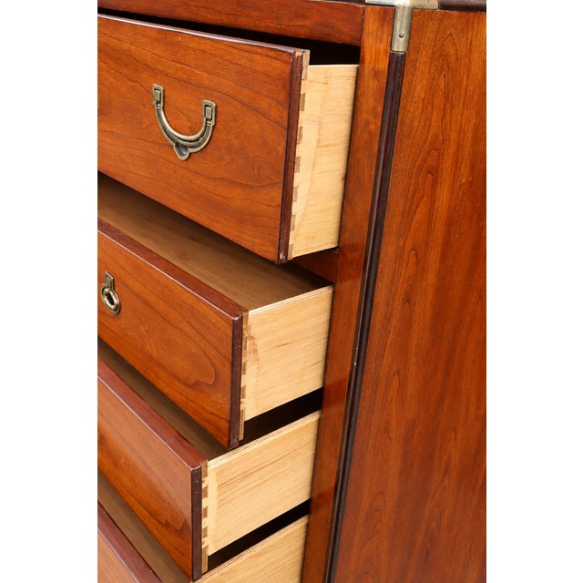 1970s National Mt. Airy Campaign-Style Tall Chest With Brass Hardware For Sale - Image 9 of 14