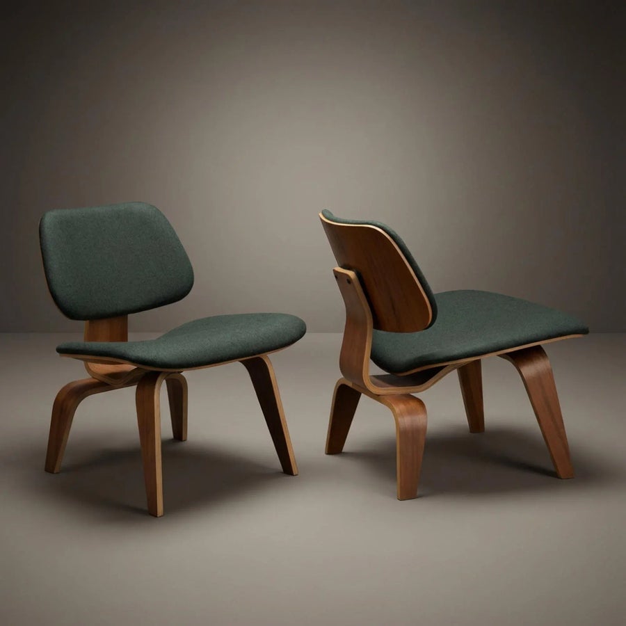 Eames Herman Miller Lcw Lounge Chairs in Forest Green British Wool