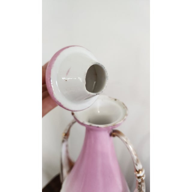 Ceramic Antique Austrian Carl Larsen “Ruby & Emerald” Pink Porcelain Lidded Urn Vases – Pair, Circa 1900 For Sale - Image 7 of 18