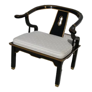 1970s Ming Style Black Lacquer & Brass Low Chair After James Mont