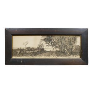 Antique Ernest C Rost Country Road Cottage Trees Lake Landscape Etching 30"