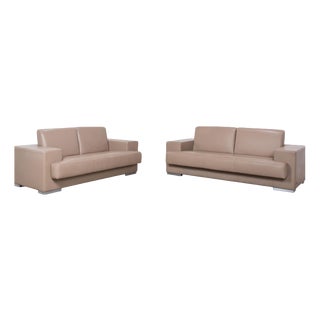 Rolf Benz Set of Three-Seater and Two-Seater Leather Sofas in Cream Beige, Set of 2 For Sale