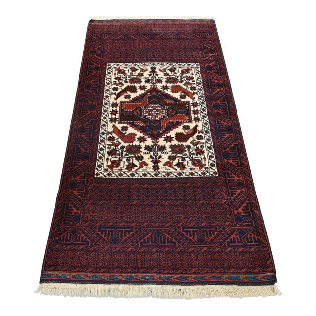 Baloch Rug 3’8” X 6’9” Ivory Wool Vintage Tribal Hand-Knotted Oriental Carpet For Sale