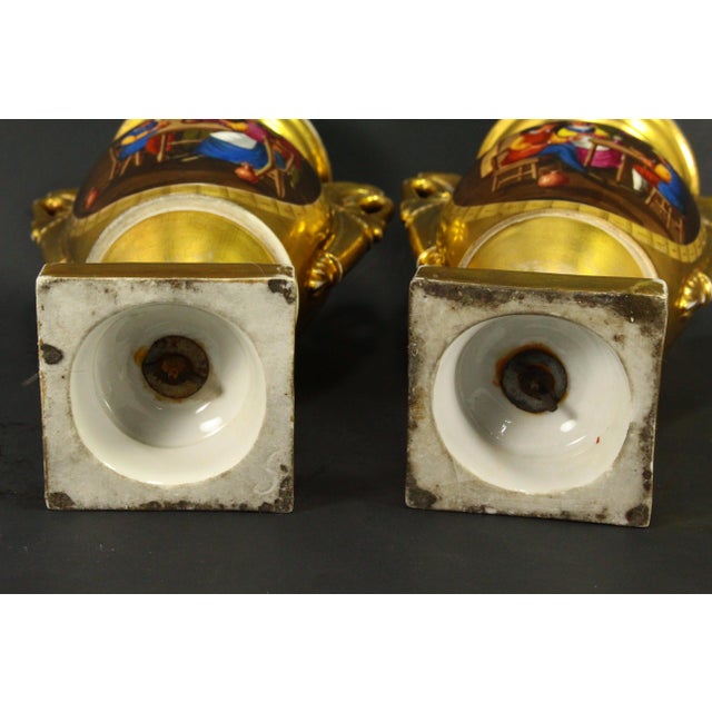 Early 19th C. Empire Old Paris Porcelain Fire Gilt & Painted Vases, a Pair For Sale - Image 15 of 18