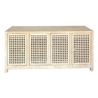 Modern White Washed Driftwood Lattice Credenza For Sale