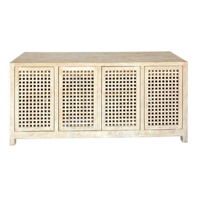 Modern White Washed Driftwood Lattice Credenza For Sale