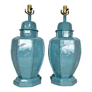 Newly Lacquered Vintage Faux Bamboo Ginger Jar Lamps- A Pair For Sale