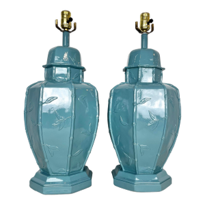 Newly Lacquered Vintage Faux Bamboo Ginger Jar Lamps- A Pair