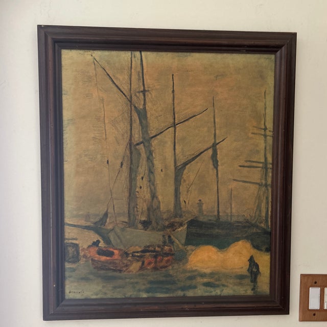 Post Impressionist Vintage Post Impressionist Pierre Bonnard Painting on Canvas Nautical Seascape Framed For Sale - Image 3 of 12