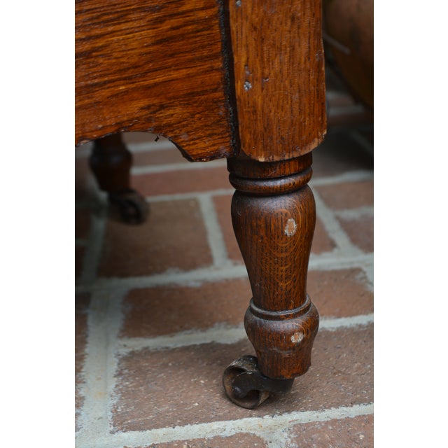Antique English Oak Wood Commode Potty Chamber Pot Cupboard W/ Cushioned Top For Sale - Image 15 of 16