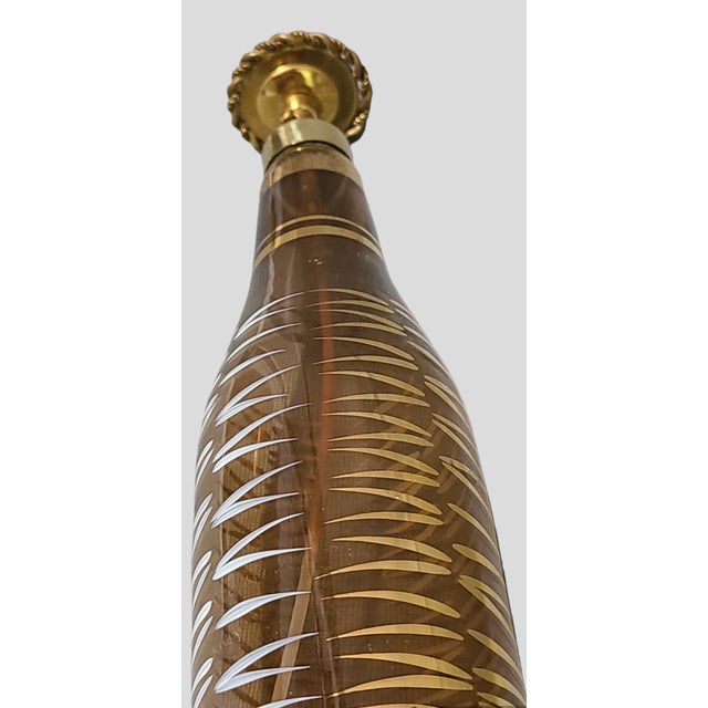 Mid 20th Century Vintage Bohemian Amber Gilded Glass Jewel Top Pump Tall Perfume Bottle For Sale - Image 5 of 7