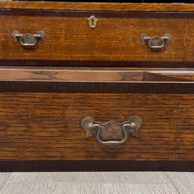 Antique English Oak Chest-on-Chest Tallboy with Brass Handles For Sale - Image 13 of 14