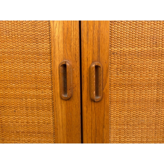 Vintage Modern Solid Oak & Woven Rattan Bar Cabinet For Sale - Image 14 of 15