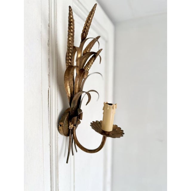 Vintage Gilt Metal Wheat Sheaf Wall Sconce, France, 1960s For Sale - Image 11 of 13