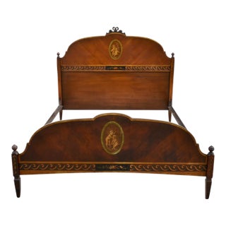 Antique Rosewood & Walnut Full Size Paint Decorated Adams Style Bed For Sale
