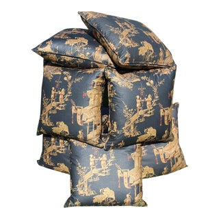 Contemporary Black Chinoiserie Designer Pillows- Set of 7 For Sale