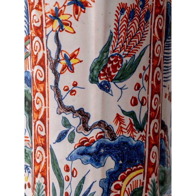 Antique Chinoiserie Delft-Style Faience Table Lamp by Géo Martel, Desvres, France, 1900s For Sale - Image 6 of 12