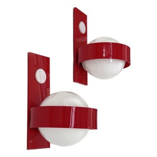 Space Age Wall Lamps in Red & White Glass & Plastic, 1970s For Sale