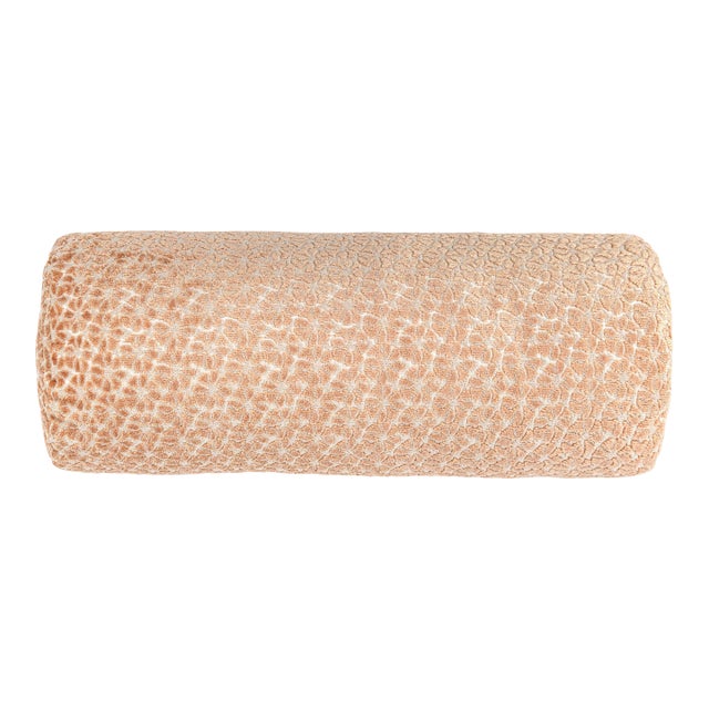 The House Of Scalamandré Petal Velvet Bolster Pillow In Peachfuzz For Sale