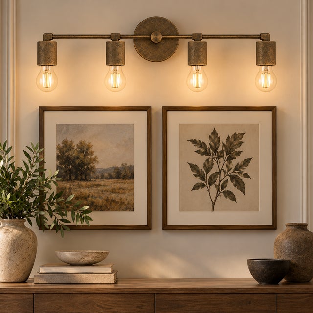 Metal Contemporary Handcrafted Brass 4-Light Vanity Sconce, Antique Brass Bathroom Mirror & Wall Picture Light For Sale - Image 7 of 12