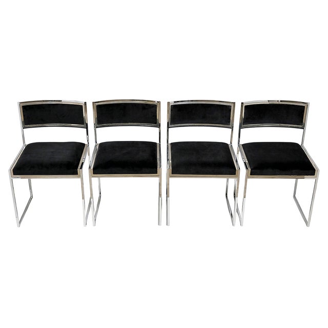 Mid-Century Modern Italian Chrome and Velvet Chairs, 1970s, Set of 6 For Sale - Image 4 of 13