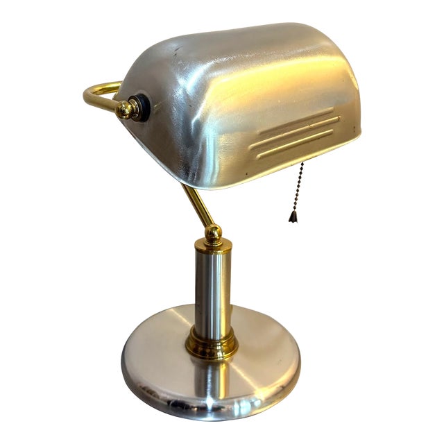 Silver/Brass Banker's Style Desk Lamp For Sale