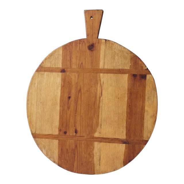 Antique European Round Bread Board With Handle For Sale