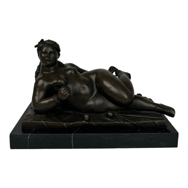 Fernando Botero, Patinated Bronze Sculpture of a Reclining Nude For Sale