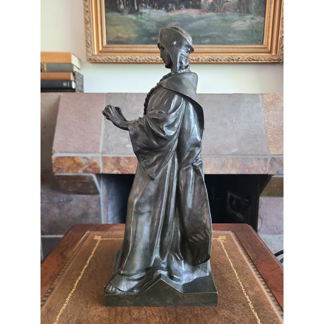 Black Antique 19th Century Bronze Statue Sculpture Medieval Figure Holding Scrolls For Sale - Image 8 of 18