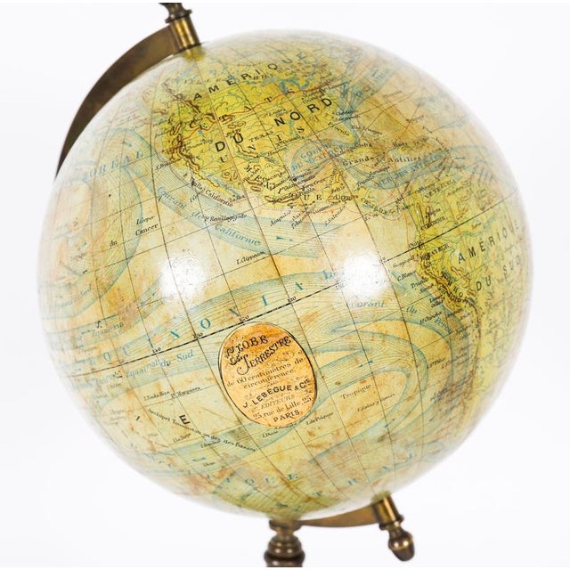 A French Library Globe on a decorative cast iron base by the leading Paris Globe Publishers, J. Lebegue & Cie, circa 1880...