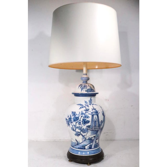 Mid 20th Century Chinese Style Blue and White Ginger Jar Form Ceramic Lamp by Frederick Cooper For Sale - Image 12 of 12