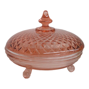 Pink Depression Glass 3 Footed Candy Dish With Diamond Quilt Pattern Lid 4757b