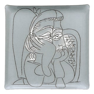 Jules Pansu "Pablo" Decorative Tray — Picasso "Femme Accoudée" 1959, Jacquard & Acrylic, Made in France For Sale