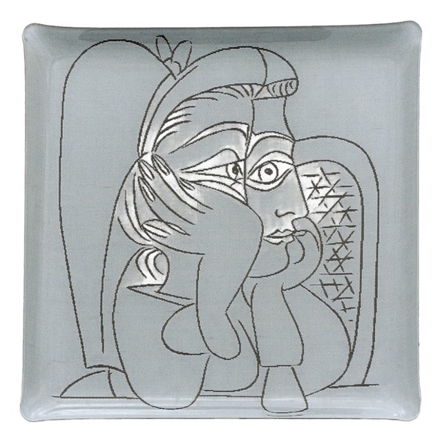 Jules Pansu "Pablo" Decorative Tray — Picasso "Femme Accoudée" 1959, Jacquard & Acrylic, Made in France For Sale