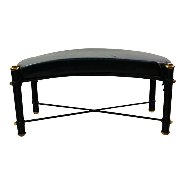 1980s Post Modern Black Leatherette & Brass Bench For Sale