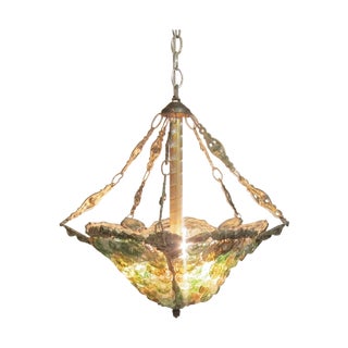 Vintage Gem Colored Chunk Glass & Brass Pendant For Sale