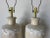 1980s Vintage Beige Ceramic Table Lamps on Brass Finish Bases – A Pair For Sale - Image 11 of 12