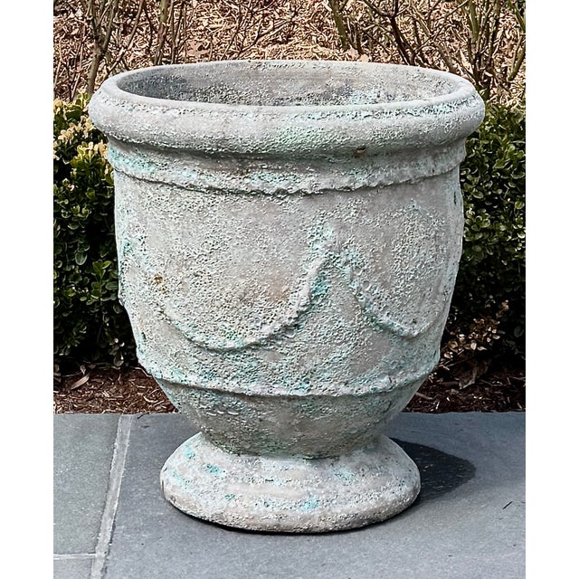 Pair Anduze-Form Planters, Festoon Relief, Glazed Terracotta For Sale In New York - Image 6 of 16