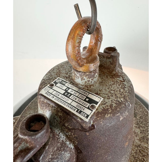 Industrial Black Enamel and Cast Iron Cage Pendant Light from Elektrosvit, 1960s For Sale - Image 6 of 18