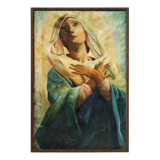 Zilia, Madonna with Hands on Her Chest, 1890s-1910s, Oil on Canvas For Sale