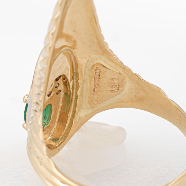 Gold Erte Peacock Rayonnement Ring LTD Edition Emerald Diamond Vintage 14k Gold, Size 7.5 For Sale - Image 8 of 8