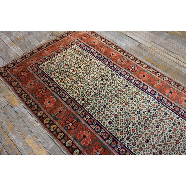 1870s Ivory Geometric Tribal Nw Persian Runner Carpet 3' X 14'6" Handmade Wool Runner Rug For Sale - Image 9 of 12