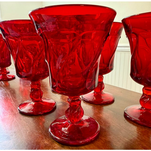 Fostoria Mid 20th Century Fostoria Jamestown Ruby Red Water Goblets - Set of 5 For Sale - Image 4 of 12