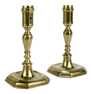 Early 18th Century French or English Faceted Brass Candlesticks - A Pair