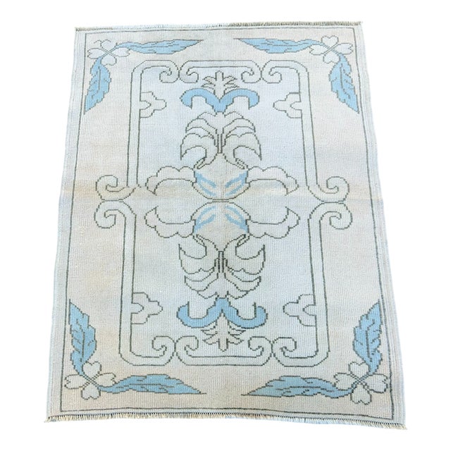 Vintage Turkish Handknotted Blue Wool Rug For Sale